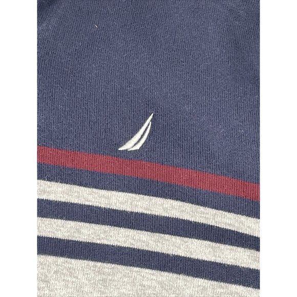 Nautica Men's  Large 1/4 Zip Knit Sweatshirt Gray Navy Stripe Logo - Picture 2 of 6